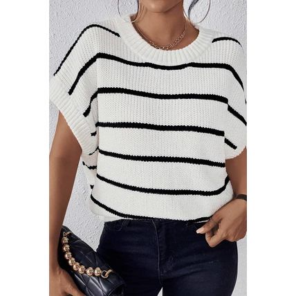 White Stripe Striped Pattern Batwing Sleeve Sweater