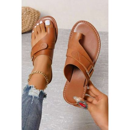 Chestnut Toe Ring Flat Sandal Slippers
