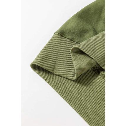 Vineyard Green Drop Shoulder Crisscross Stitching Pocketed Loose Sweatshirt