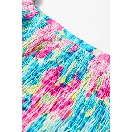 Sky Blue Floral Allover Print Shirred Square Neck Plus Size Maxi Dress