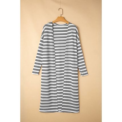 Black Stripe Print Open Front Duster Cardigan