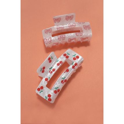 Light Pink Bow Knot Print Acrylic Square Hair Claw
