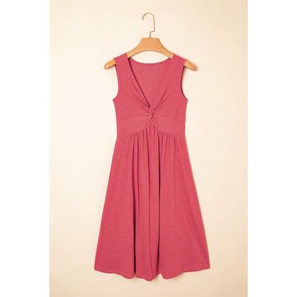 Mineral Red Twisted Bust V Neck Sleeveless Dress