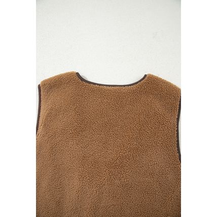 Light French Beige Contrast Trim Tie Front Sherpa Vest