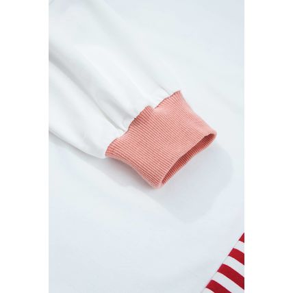 Red Stripe Colorblock Patchwork Contrast Stitching Oversize Sweatshirt