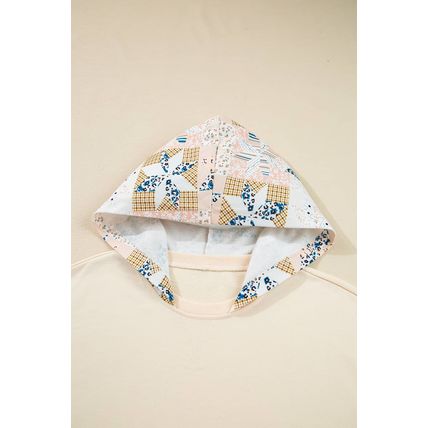 Beige Western Geo Pattern Patchwork Hoodie with Kangaroo Pocket