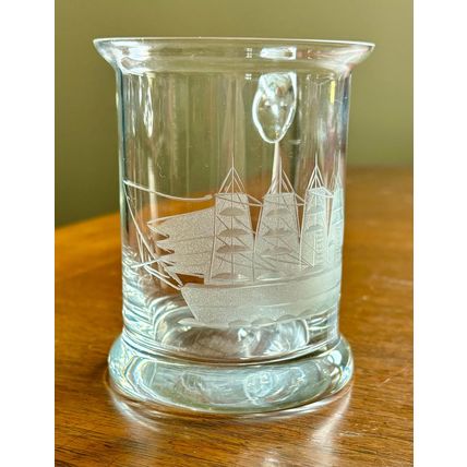 Glass Beer Mug with etched Clipper Ship #200