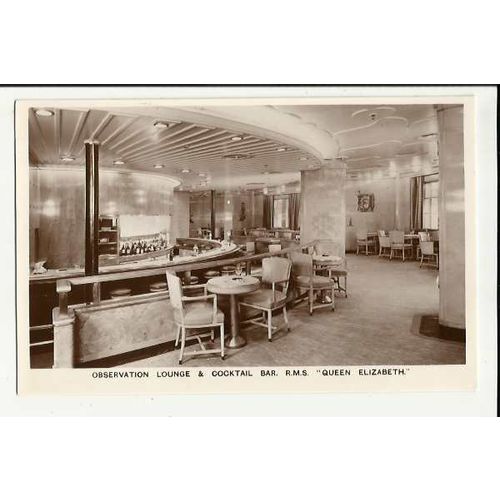 Cunard RMS QUEEN ELIZABETH Observation Lounge & Cocktail Bar Company Postcard