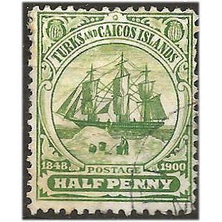 Turks & Caicos Islands 1900 SG101 1/2d Green Wmk Crown CA Very Fine Used . .. .