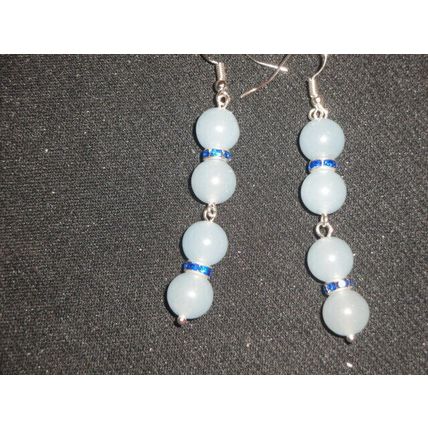 Beautiful pair of aquamarine glass & dark blue crystal swing earrings