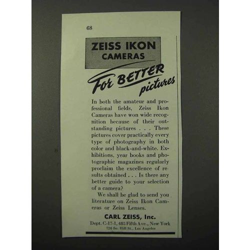 1943 Zeiss Ikon Cameras Ad - For Better Pictures