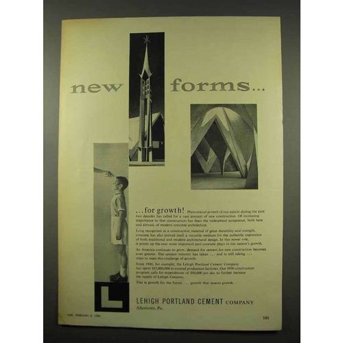 1956 Lehigh Portland Cement Ad - New Forms for Growth