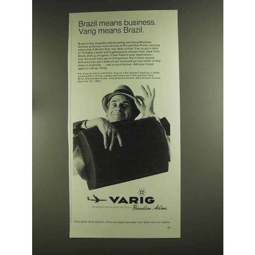 1972 Varig Airlines Ad - Brazil Means Business