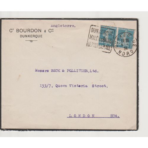 France 1924 Bourdon of Dunkirk to London black edged mourning see other listings