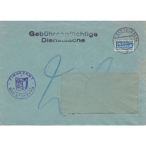 Germany W Berlin 1956 cover Berlin stamp & nice Finanzamt Inland revenue frank