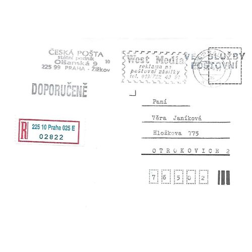 2) Official Envelope 'On Pošta, Praha - Žižkov.Postal Service': Česká