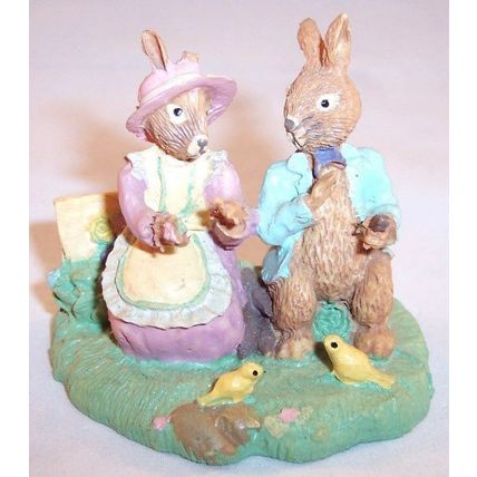 Lot of 2 Small Bunny Rabbit Couple Figurines, 1 is Bunny Crossings, Easter Decor
