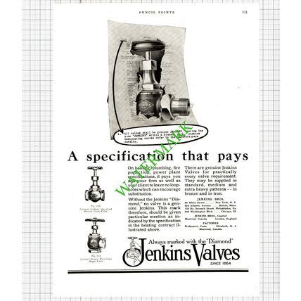 Jenkins Bros Valves America Advert -1926 Cutting / Print