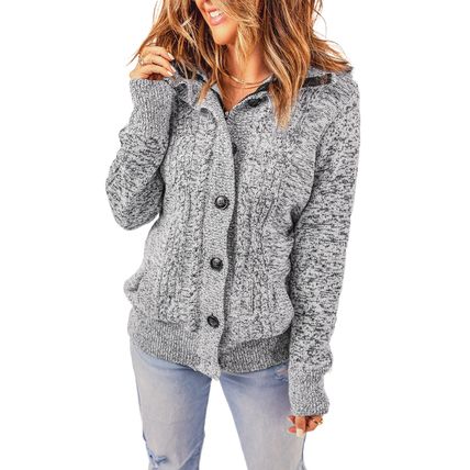 Dark Gray Long Sleeve Button-up Hooded Cardigans