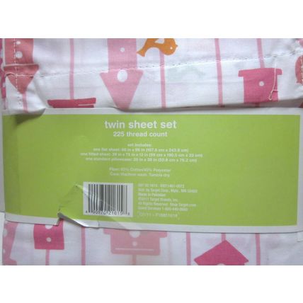 3 Piece Circo Pink Birdhouses Birds Kids Children Twin Sheet Set