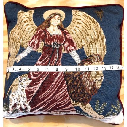 Portifino Heavenly Angel Lion & Lamb Tapestry Couch Pillow Solid Back Christmas