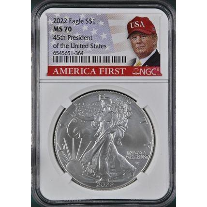 2022 SILVER EAGLE Donald Trump "America First" Graded by NGC MS-70