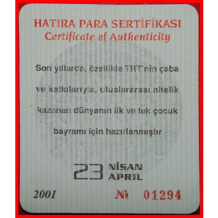 RARITY:TURKEY★5000000 LIRAS 2001 COA CHILDREN SILVER★HOLDER★LOW START★NO RESERVE