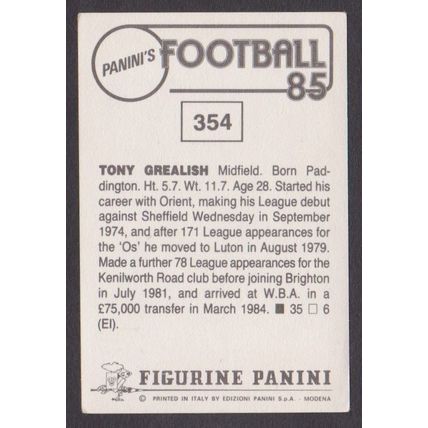 Panini Stickers Football 85 #354 Tony Grealish - Midfield (WBA)