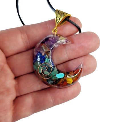 Crescent Moon Pendant Resin With Copper Detail 3.5cm x 4cm 44cm long waxed