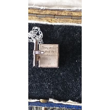 Antique Vintage Edwardian 1900-s Holy Bible with Graver Inside on Modern Chain