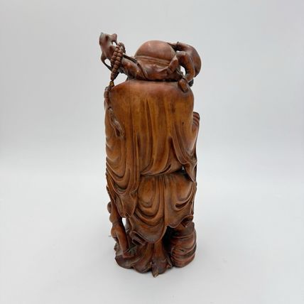 Antique Fine Hand Carved Laughing Buddha Chinese Figurine Folk Art 9.5” Solid