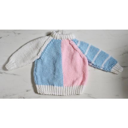 Hand Knitted Pink, Blue & White Chunky Wool Cardigan to fit 18-24 months