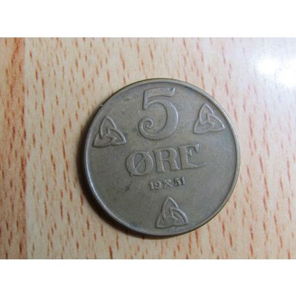 Norway 1951 5 Ore Coin