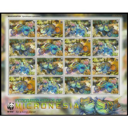Micronesia WWF Mandarinfish Sheetlet of 4 sets 2009 MNH MI#2052-2055 Sc#848a-d