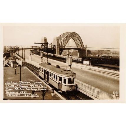 Tram On Sydney Harbour Bridge Old Dimensions Australia RPC Postcard
