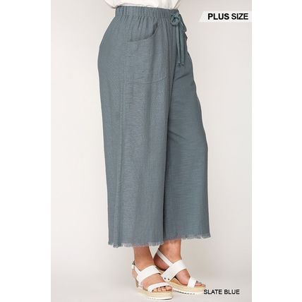 Women's Frayed Wide Leg Pants With Pockets