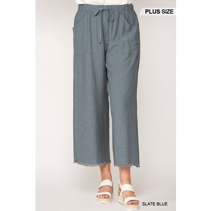 Women's Frayed Wide Leg Pants With Pockets