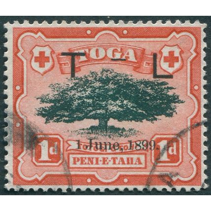 Tonga 1899 1d black & scarlet Royal Wedding SG54b used