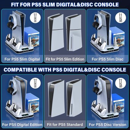 PS5 / PS5 Slim Cooling Station with Controller Charging Station for Playstation