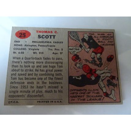 1957 Topps Football Card # 025 Tom Scott VG-Ex (4) Philadelphia Eagles