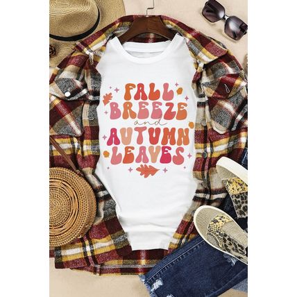 White FALL BREEZE and AUTUMN LEAVES Graphic Tee