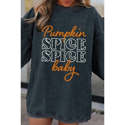Dark Grey Halloween Pumpkin Spice Baby Graphic Textured Sweatshirt