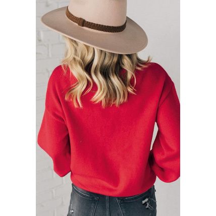 Fiery Red Pearl Beaded Merry Casual Sweater
