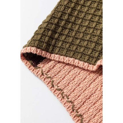 Orange Color Block Waffle Knit Drawstring Mock Neck Sweater