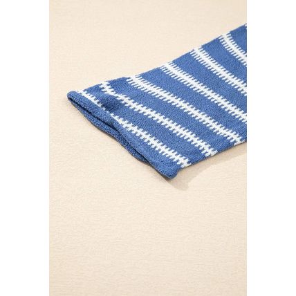 Sky Blue Stripe Drop Shoulder O Neck Plus Size Sweater