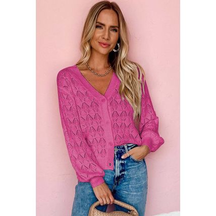 Rose Lightweight Buttoned Front Crochet Cardigan
