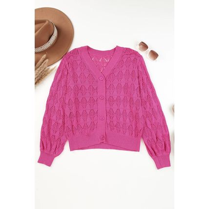 Rose Lightweight Buttoned Front Crochet Cardigan