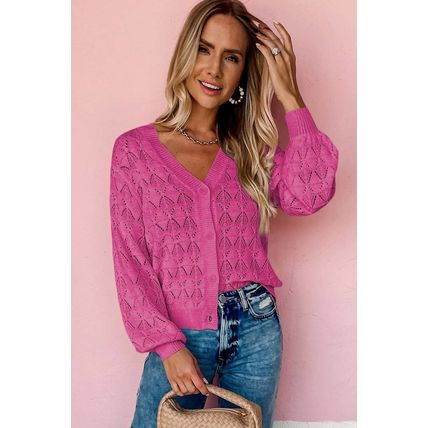 Rose Lightweight Buttoned Front Crochet Cardigan