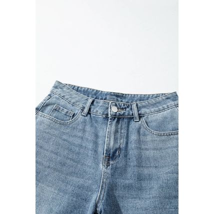 Dusk Blue Embroidered Cropped Wide Leg High Waist Jeans