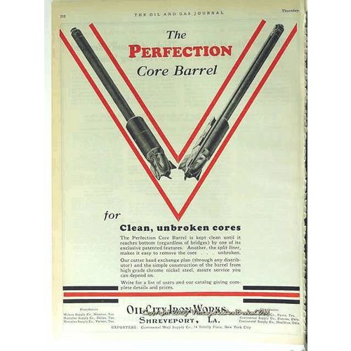 oil city iron works 1928 perfection core barrel petroleum vintage ad